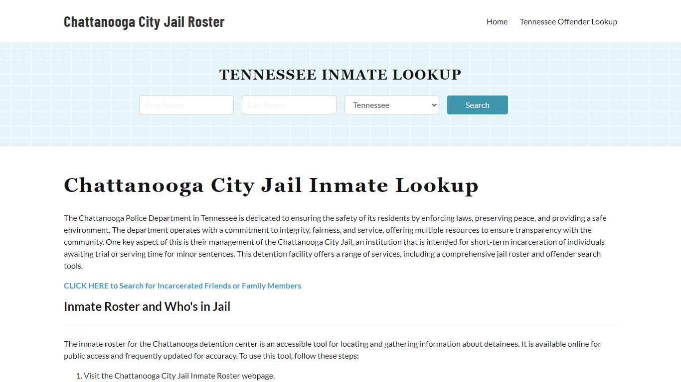 Chattanooga Police Department Jail Inmate Lookup